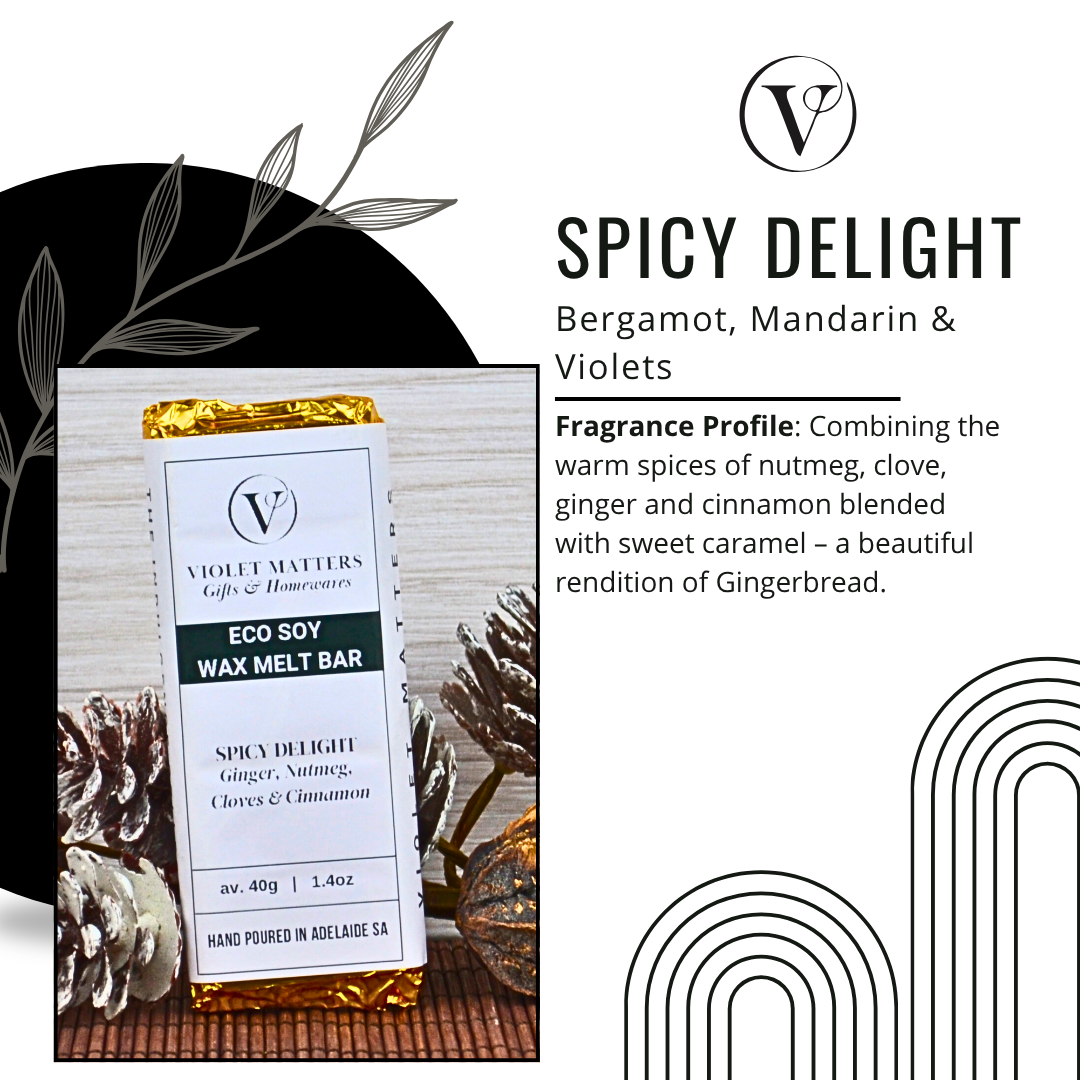 Spicy Delight: Ginger, Nutmeg, Cloves & Cinnamon - Eco Soy Wax Melt Bar