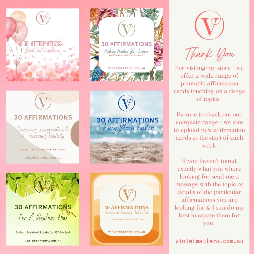 Printable Affirmation Card Set - Digital Download PDF - Living in the moment & letting go of fear and worry