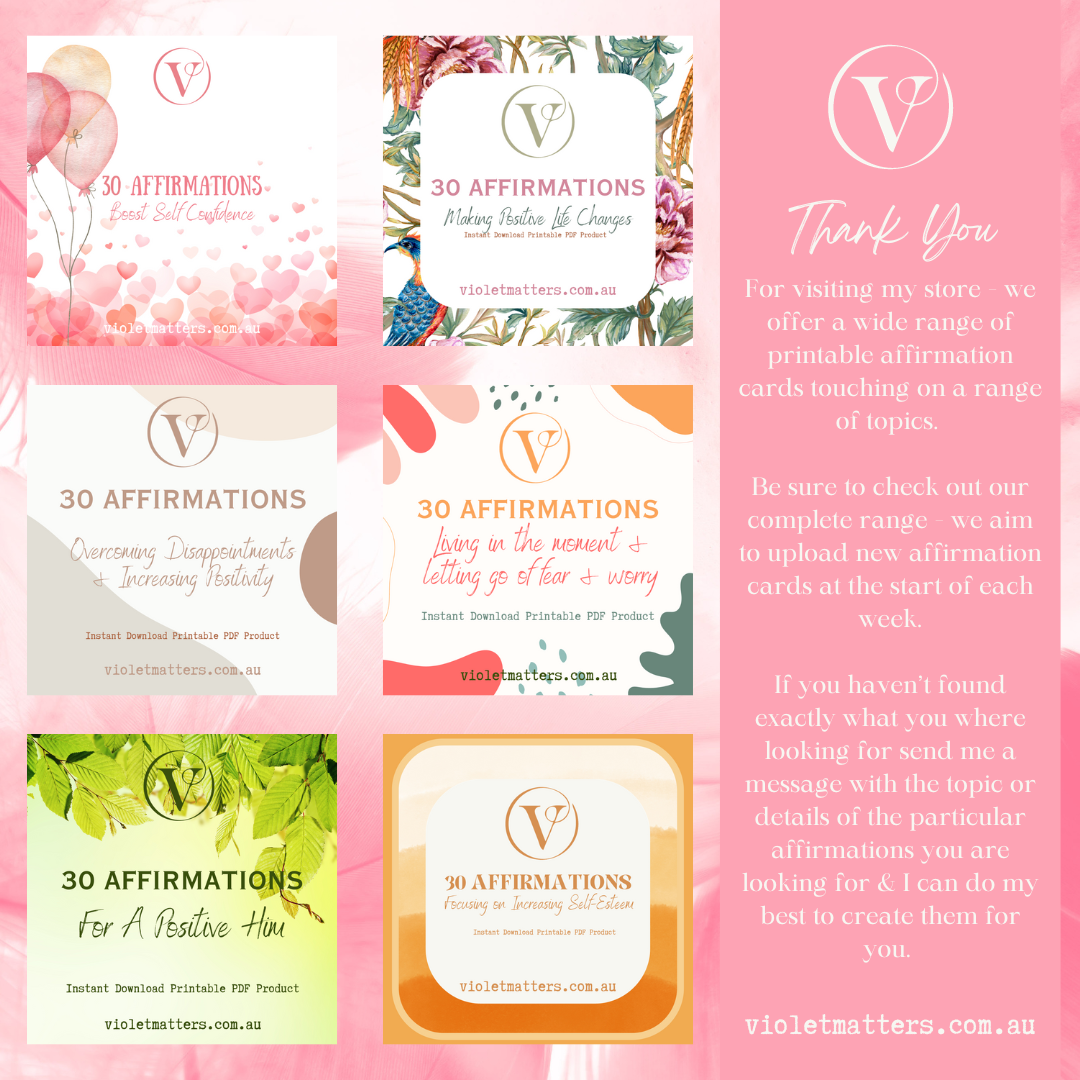 Printable Affirmation Card Set - Digital Download PDF - Focusing on Relaxation & Stress Relief