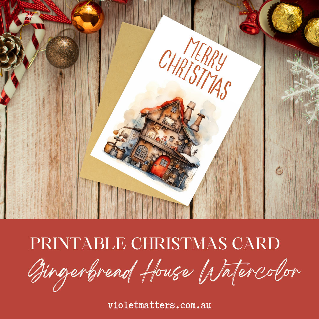 Digital Printable Christmas A5 Card - Santa's Workshop Watercolor