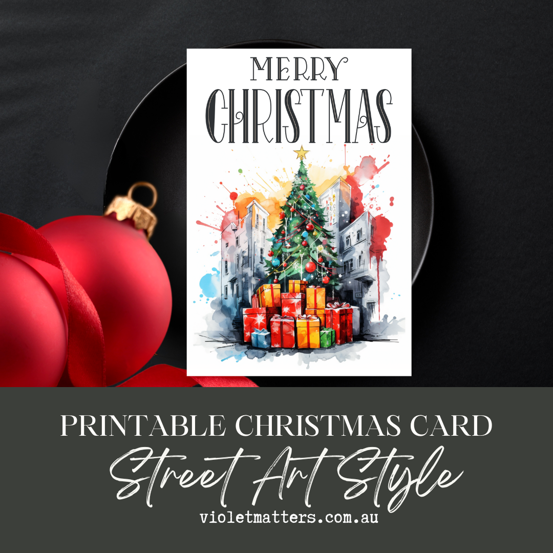 Digital Printable Street Art Style Christmas Tree A5 Card