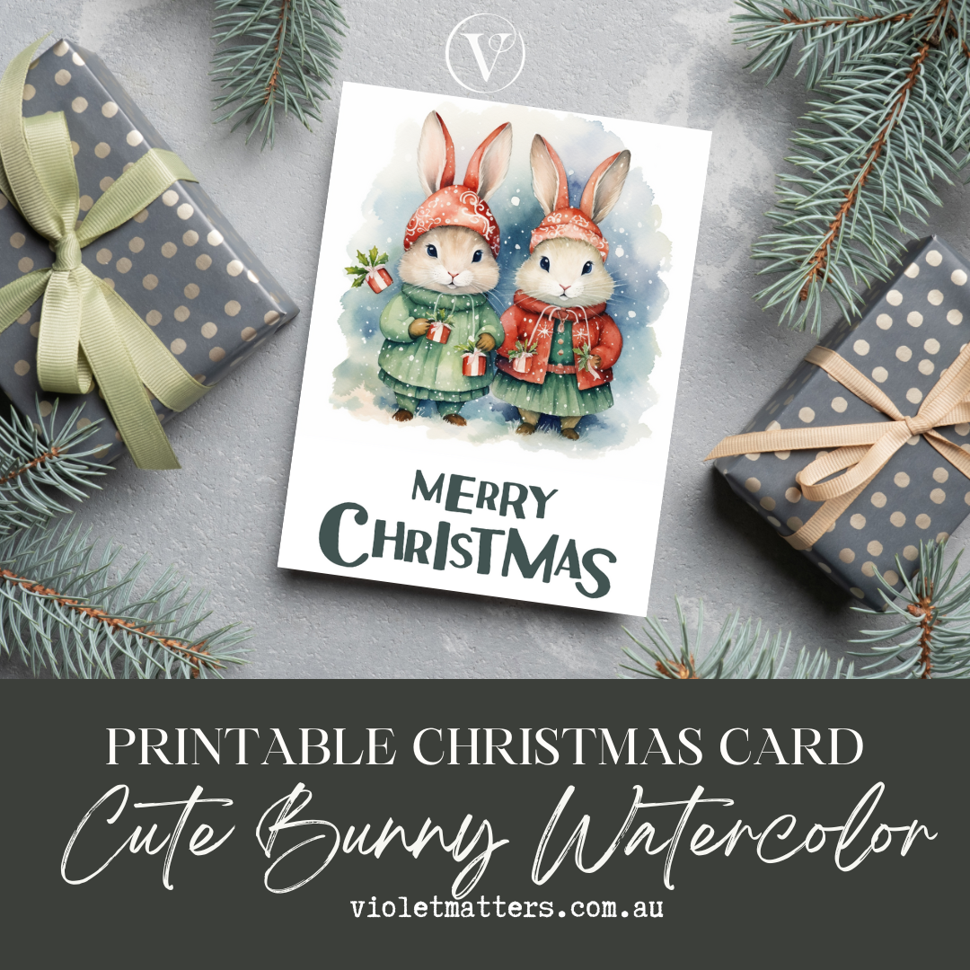 Adorable Christmas Bunny Printable Christmas A5 Card