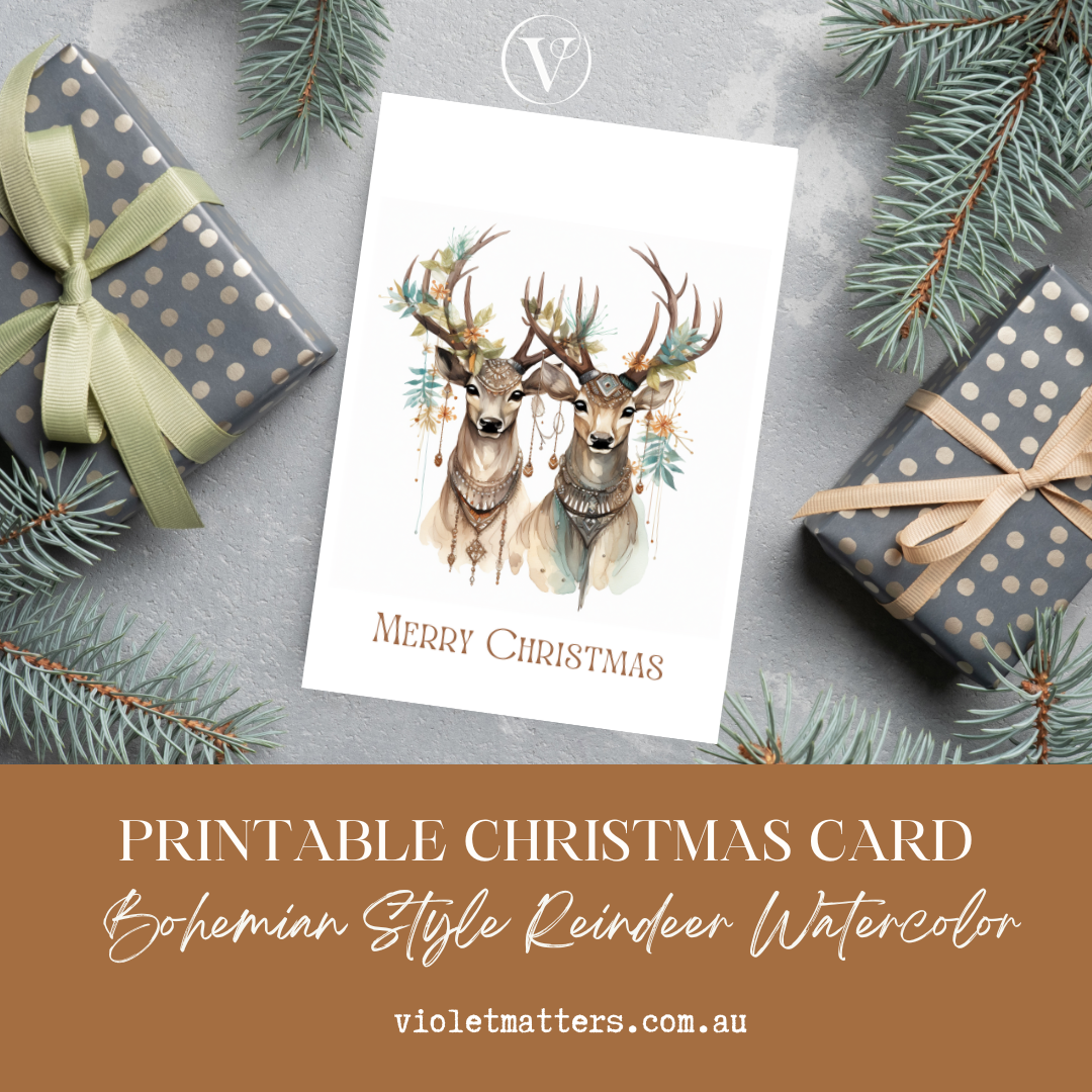 Stylish Bohemian Style Reindeer Christmas A5 Card