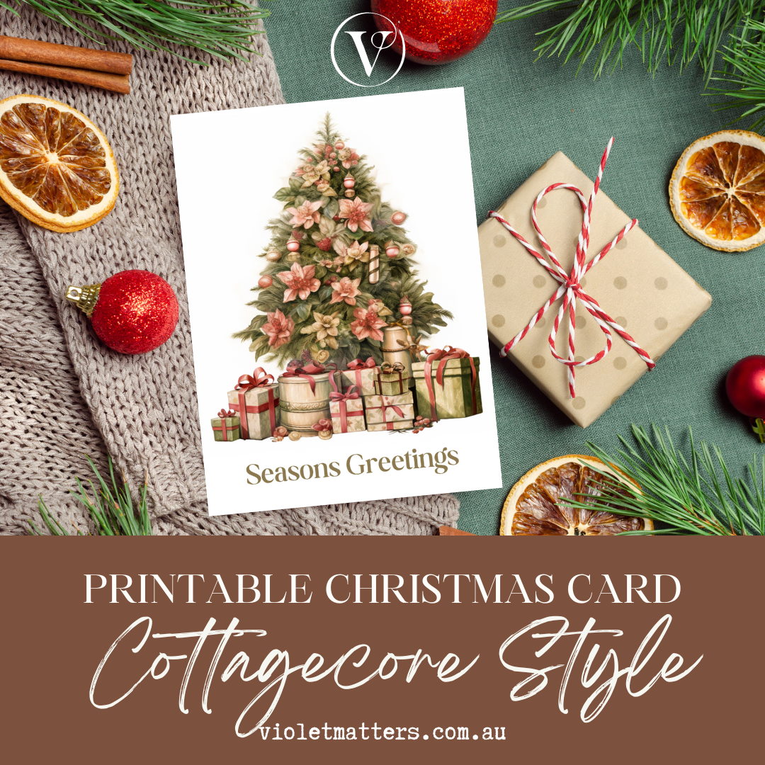 Rustic Romantic Cottagecore Style Printable Christmas Tree A5 Card