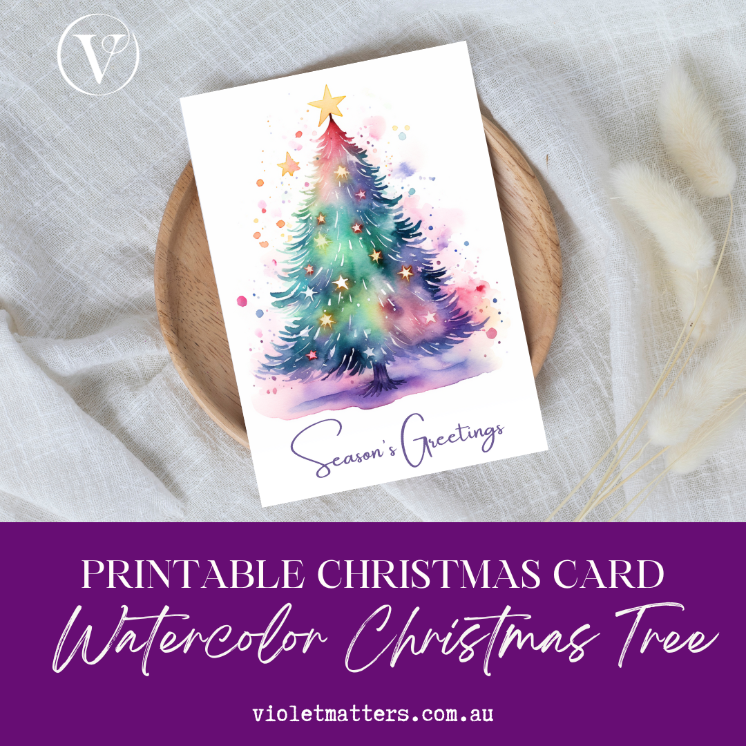 Enchanting Seasons Greetings Watercolor Printable Christmas Tree A5 Card
