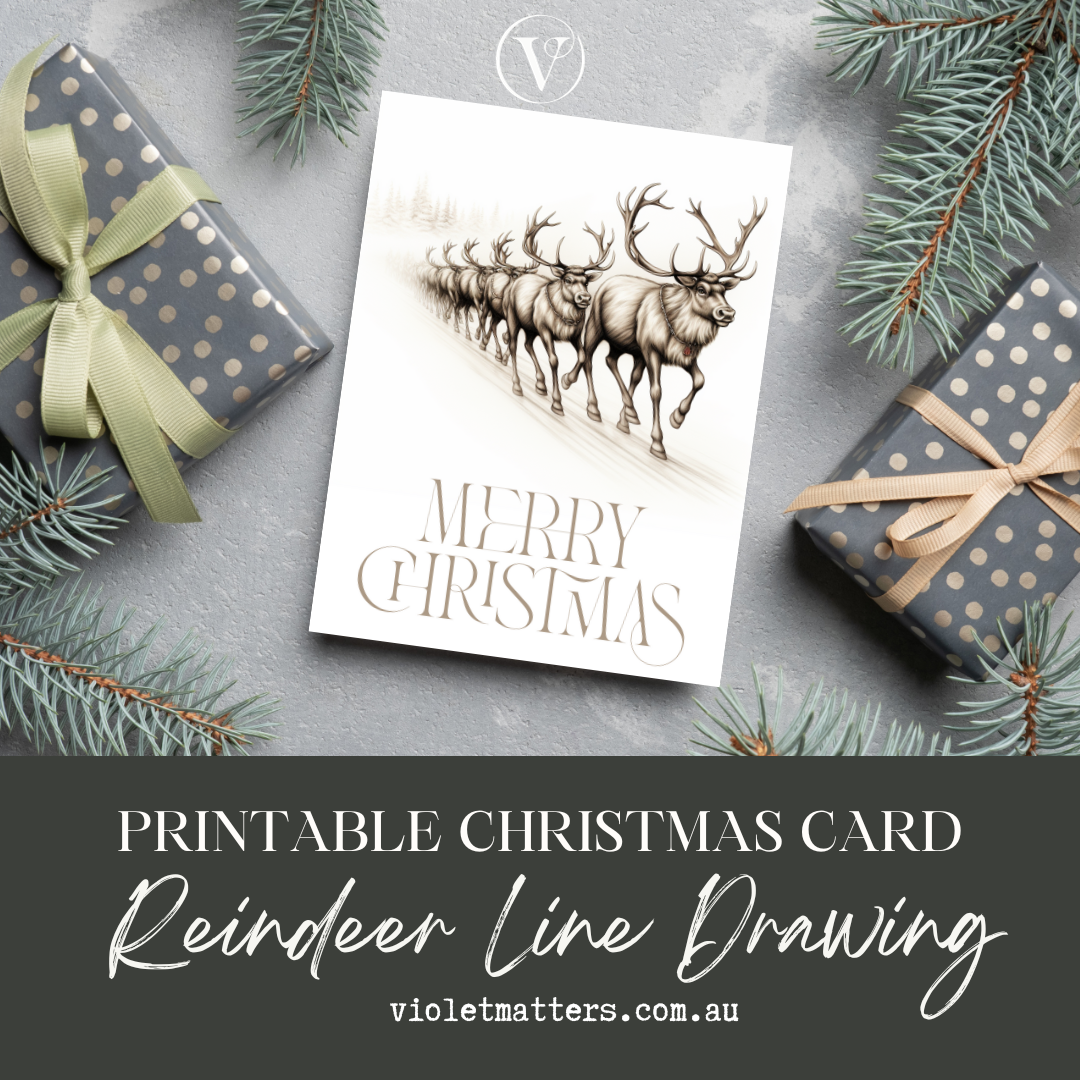 Printable Digital Christmas A5 Card - Beautiful Reindeer's Line Drawing