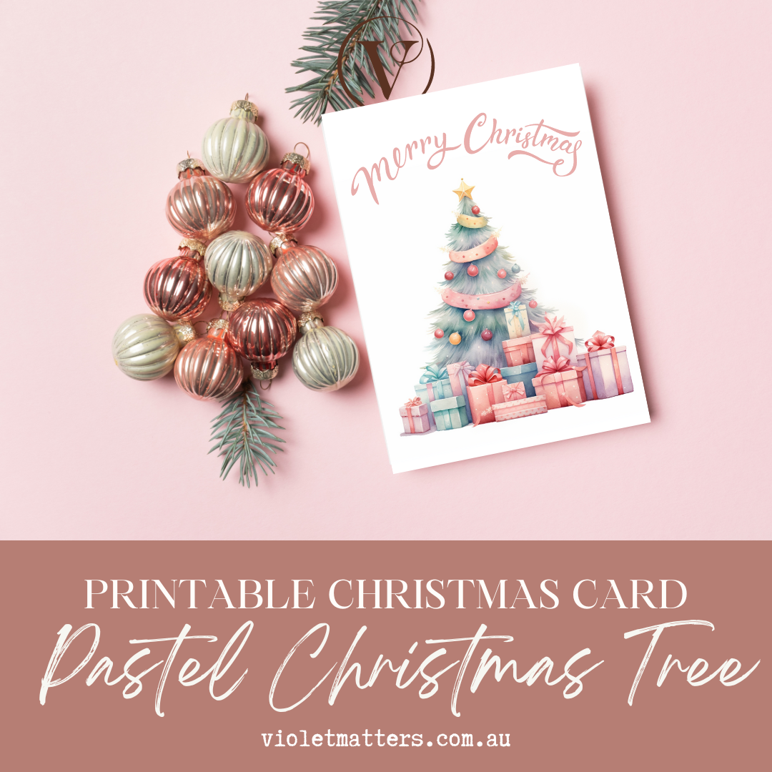 Digital Printable Pastel Christmas Tree A5 Card