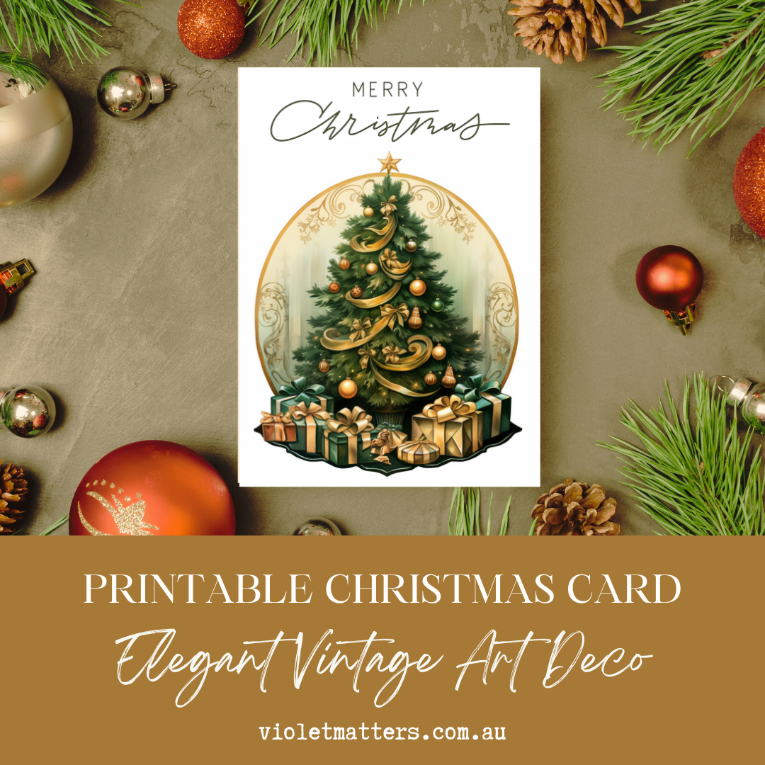 Digital Printable Elegant Art Deco Style Christmas Tree A5 Card