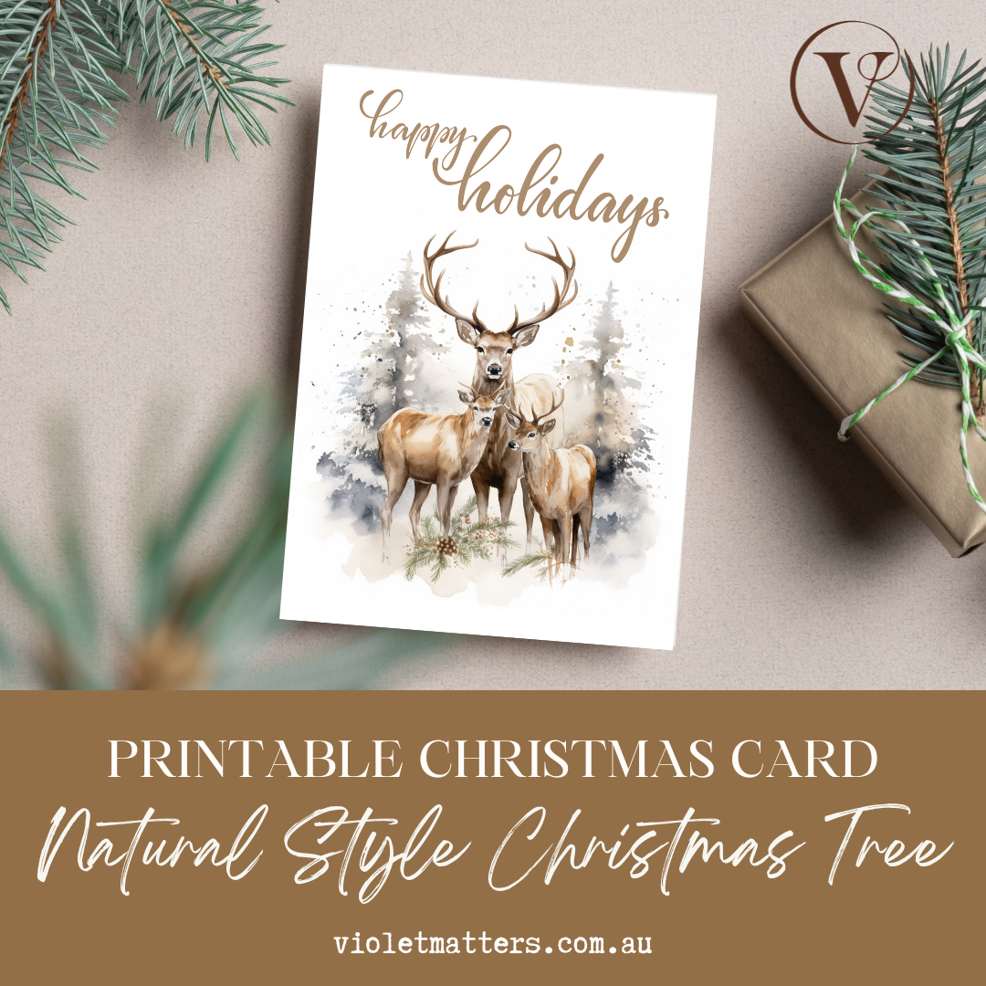 Neutral Watercolor Style Christmas Reindeer Printable Christmas A5 Card