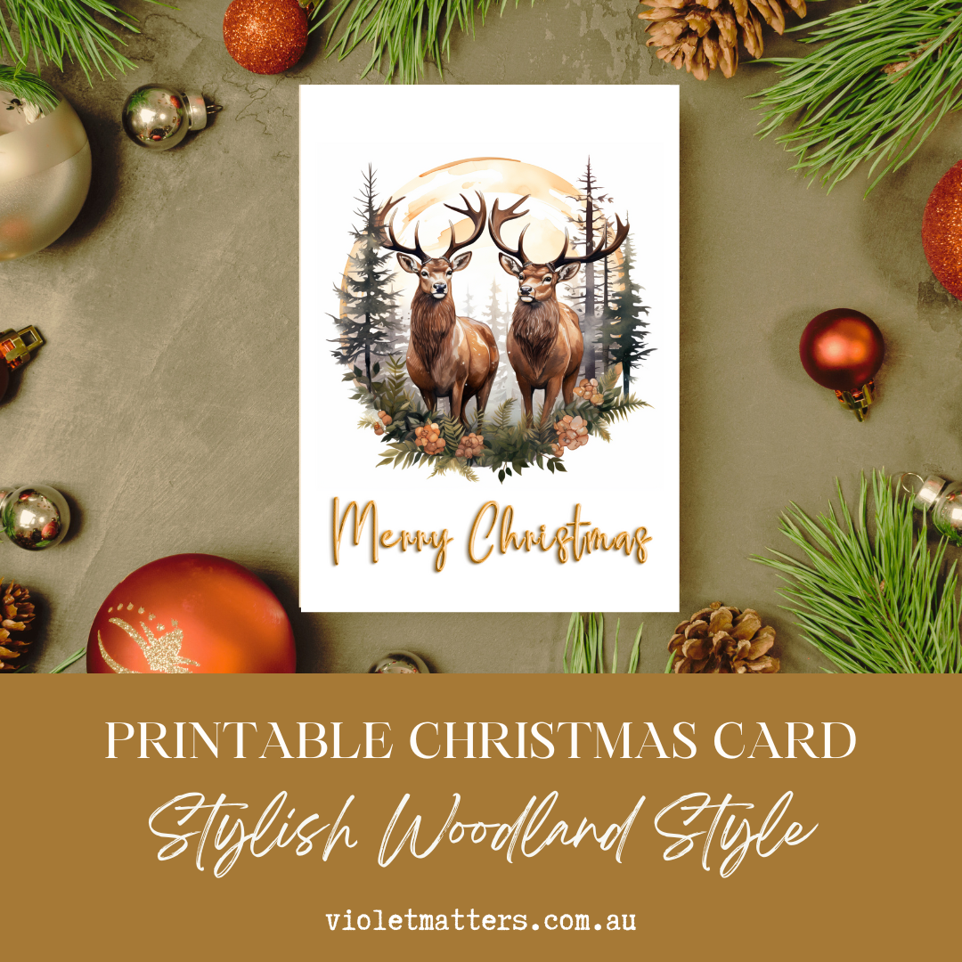 Stylish Woodland Style Reindeer Christmas A5 Card