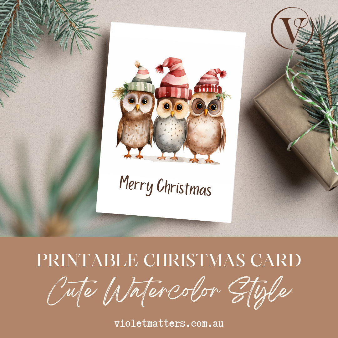 Charming Wise Owls Printable Christmas A5 Card