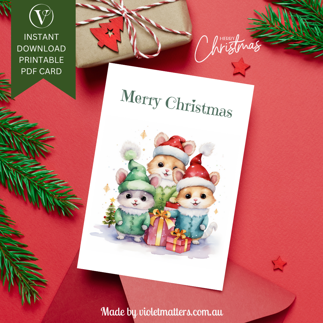 Adorable Printable Squirrel Christmas A5 Card