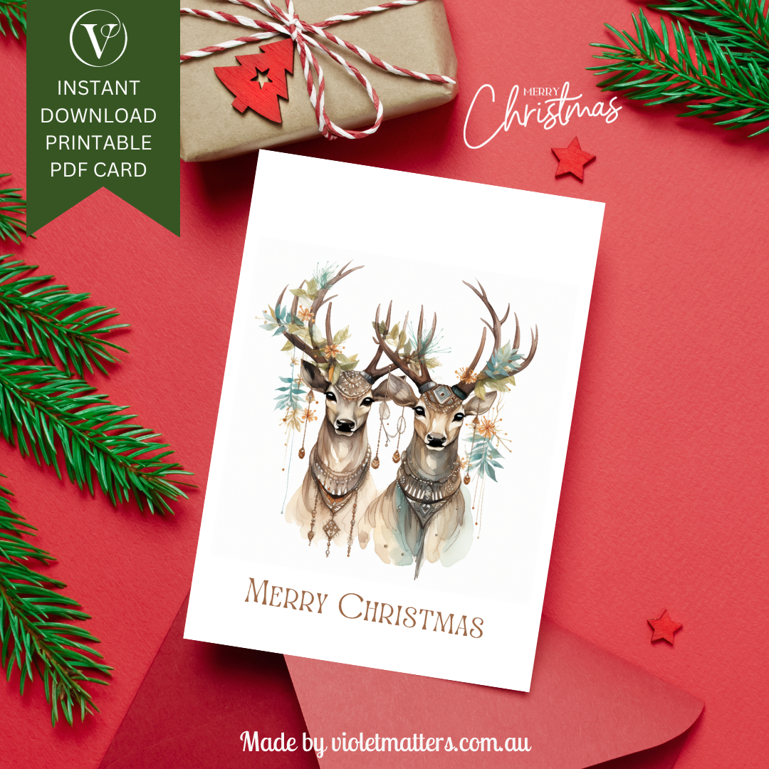 Stylish Bohemian Style Reindeer Christmas A5 Card