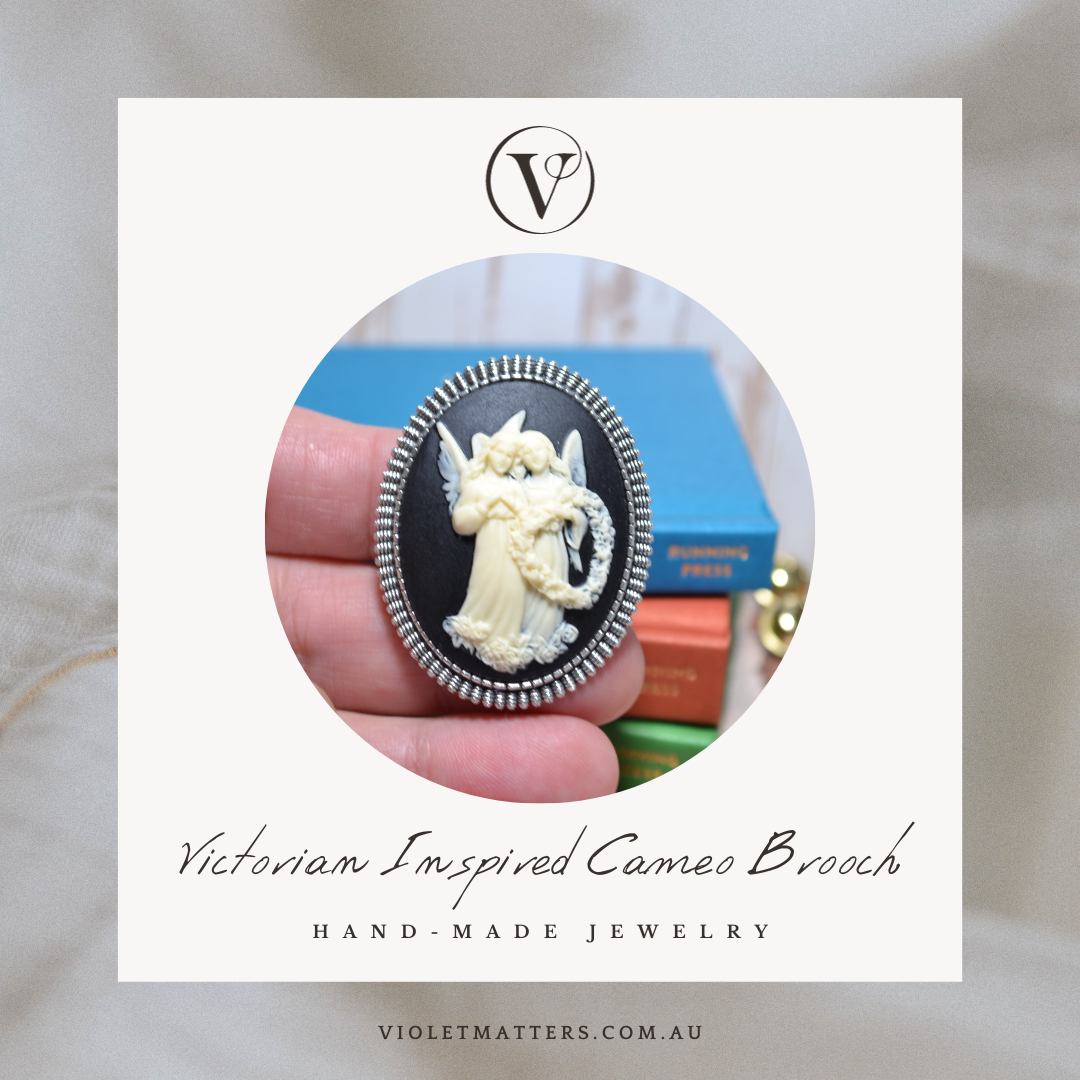 Antique Style Victorian Era Inspired Cameo Brooch - Guardian Angels