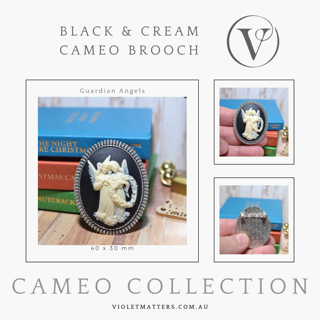 Antique Style Victorian Era Inspired Cameo Brooch - Guardian Angels