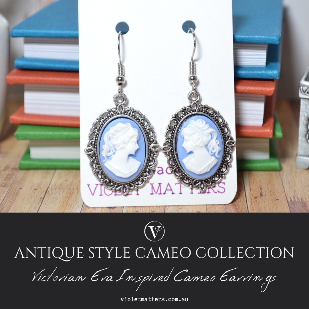 Antique Style Victorian Era Inspired Cameo Earrings - Portrait of a Lady