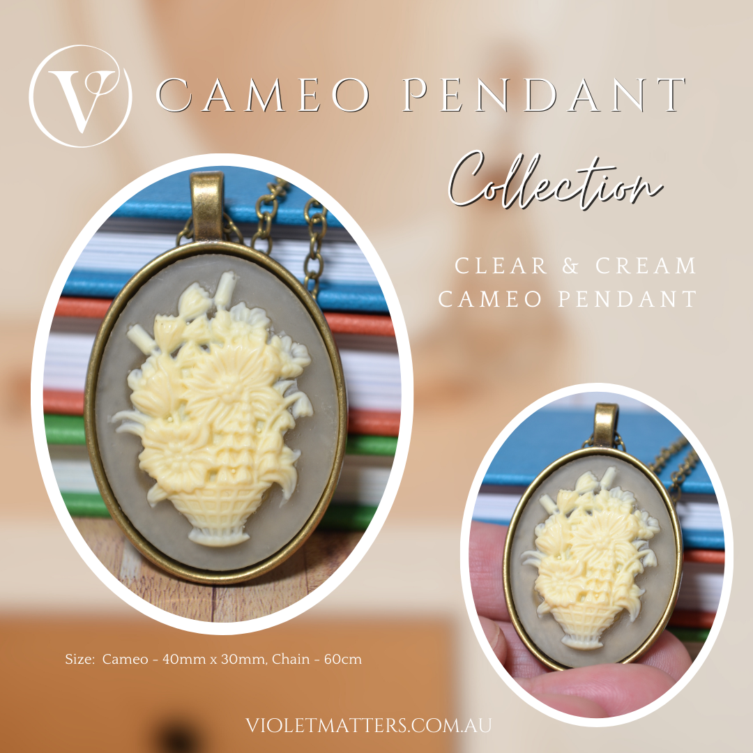 Antique Style Victorian Era Inspired Cameo Pendant - A Basket of Flowers