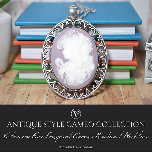 Antique Style Victorian Era Inspired Cameo Pendant Necklace - Portrait of a Young Lady