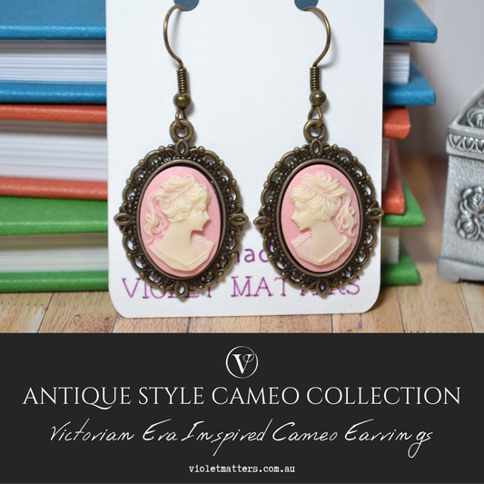 Antique Style Victorian Era Inspired Cameo Earrings - Portrait of a Lady