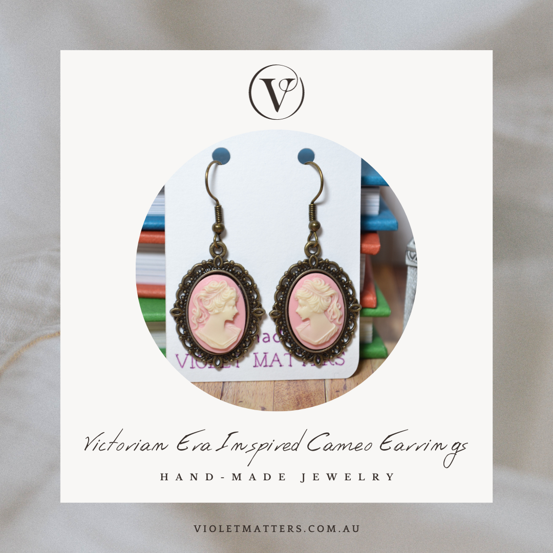 Antique Style Victorian Era Inspired Cameo Earrings - Portrait of a Lady