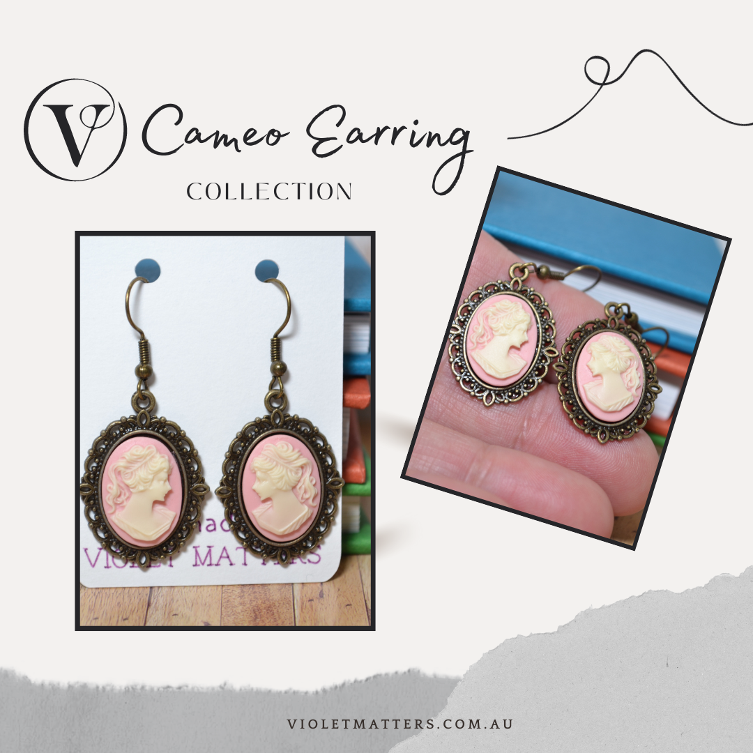 Antique Style Victorian Era Inspired Cameo Earrings - Portrait of a Lady
