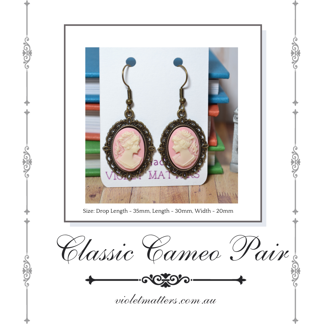 Antique Style Victorian Era Inspired Cameo Earrings - Portrait of a Lady