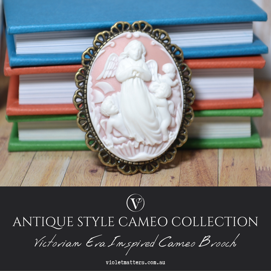 Antique Style Victorian Era Inspired Guardian Angels Cameo Brooch