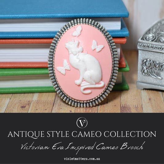 Antique Style Victorian Era Inspired Cameo Brooch - Portrait of a Cat