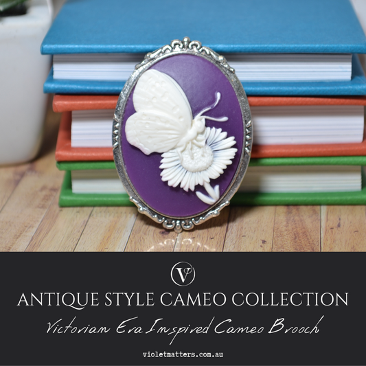 Antique Style Victorian Era Inspired Cameo Brooch - Portrait of a Butterfly