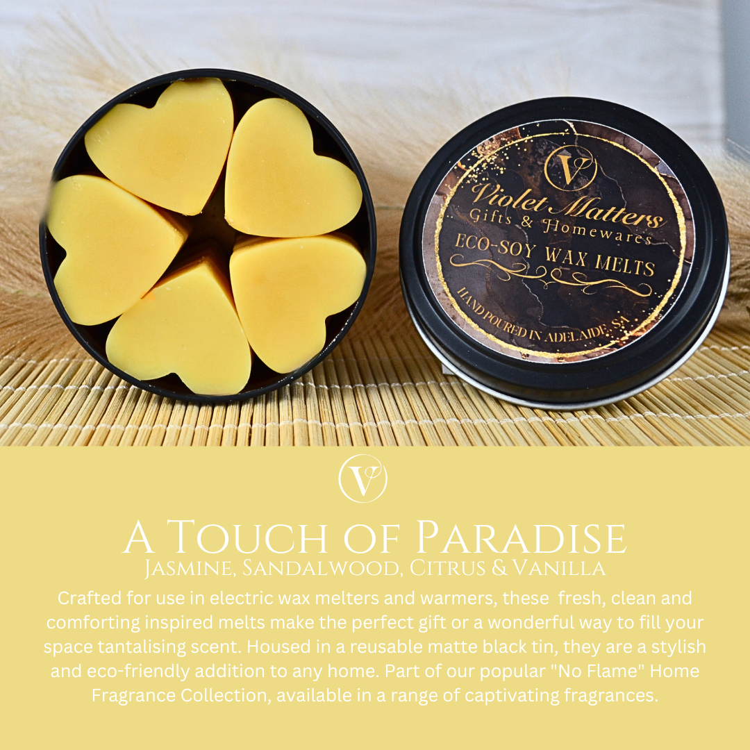 A Touch of Paradise: Jasmine, Sandalwood, Citrus & Vanilla - Eco Soy Wax Melt Tin