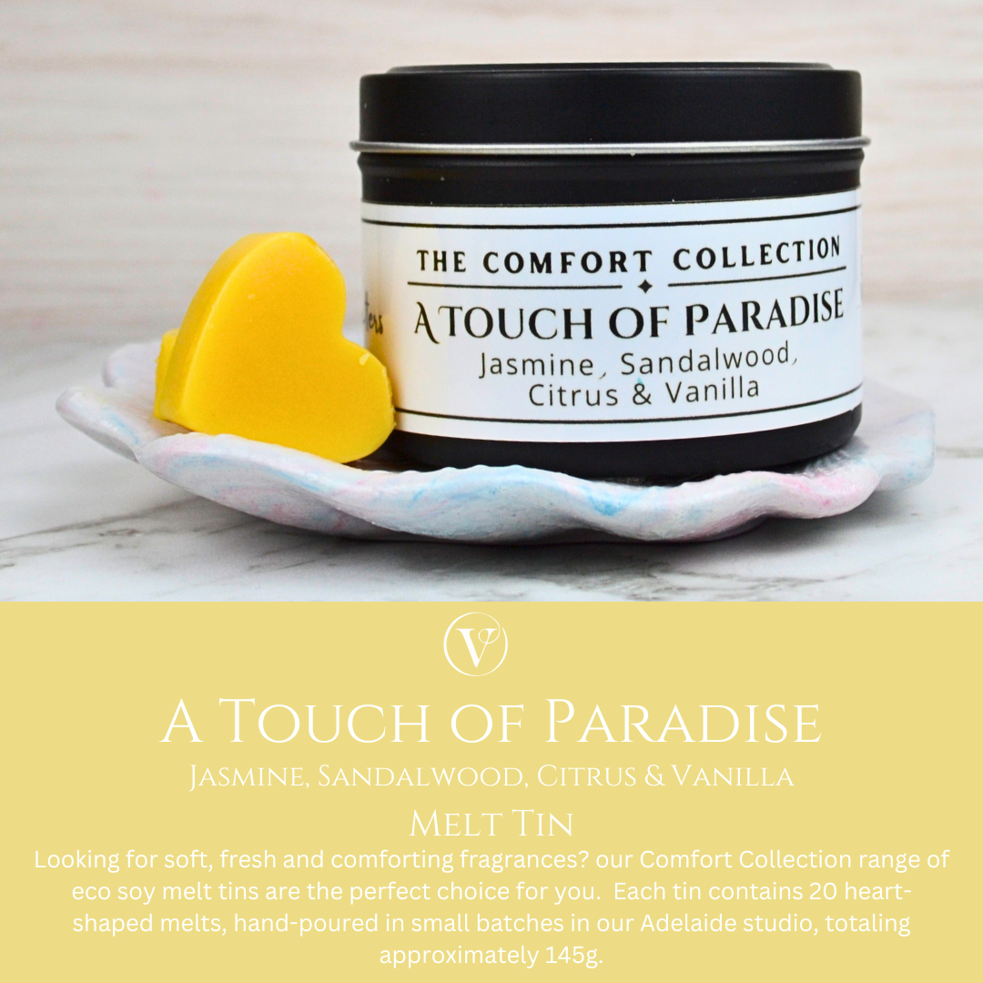 A Touch of Paradise: Jasmine, Sandalwood, Citrus & Vanilla - Eco Soy Wax Melt Tin