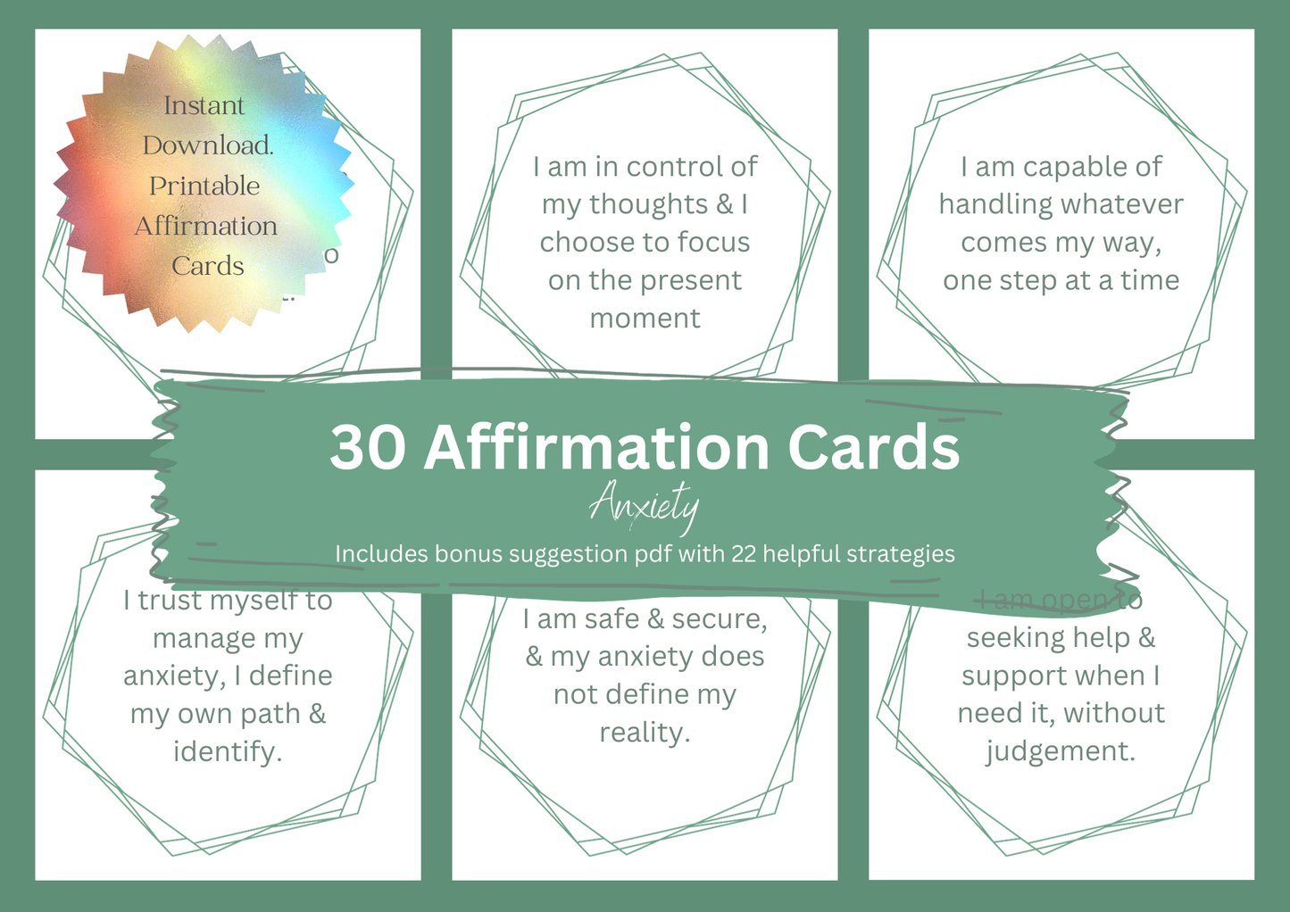 Affirmation Cards Printable - Anxiety, Cultivate Calmness & Positivity