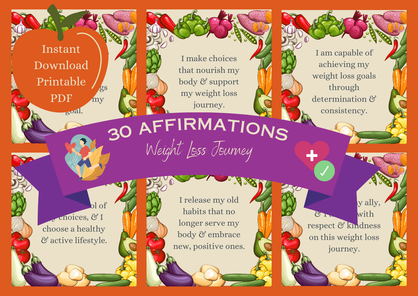 Printable Affirmation Card Set - Digital Download PDF - Weight Loss Journey Inspiration & Motivation