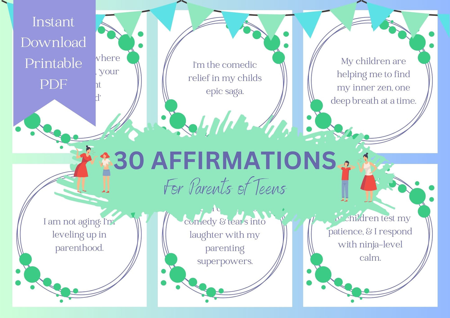 Printable Affirmation Card Set - Digital Download PDF - For Parent of Teenagers