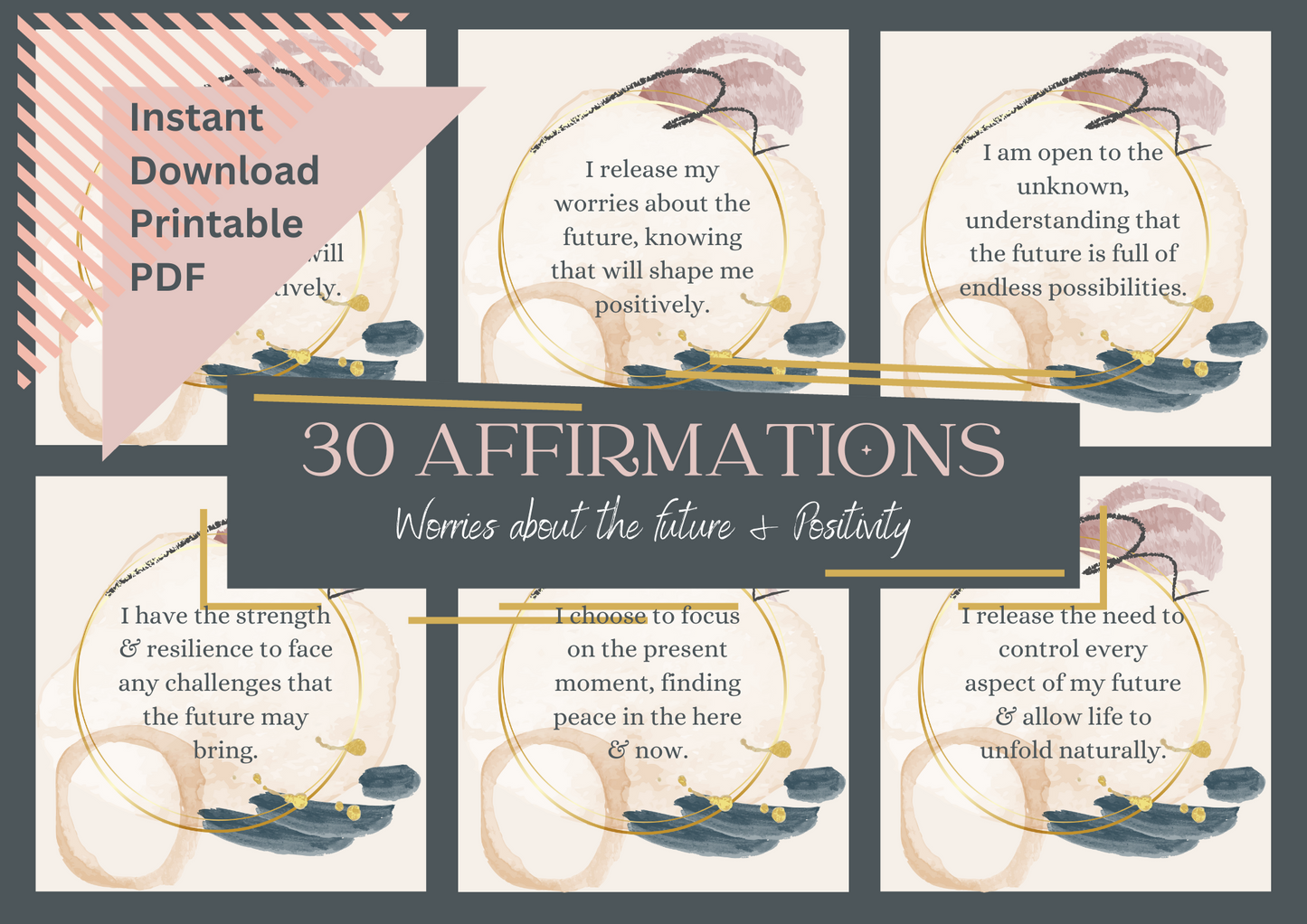 Printable Affirmation Card Set - Digital Download PDF - Worry & Positivity