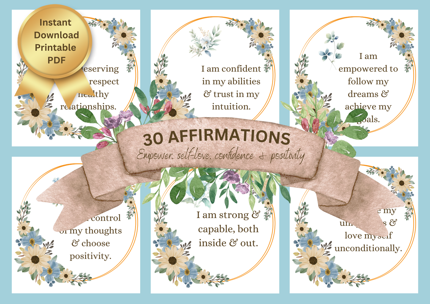 Affirmation Cards Printable - Empower, Self-Love, Confidence & Positivity