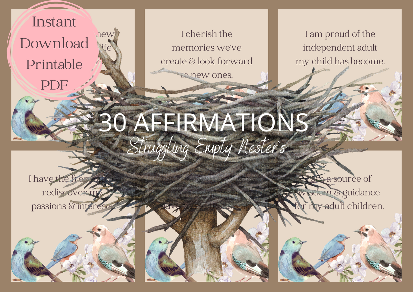 Printable Affirmation Card Set - Digital Download PDF - Struggling Empty Nesters