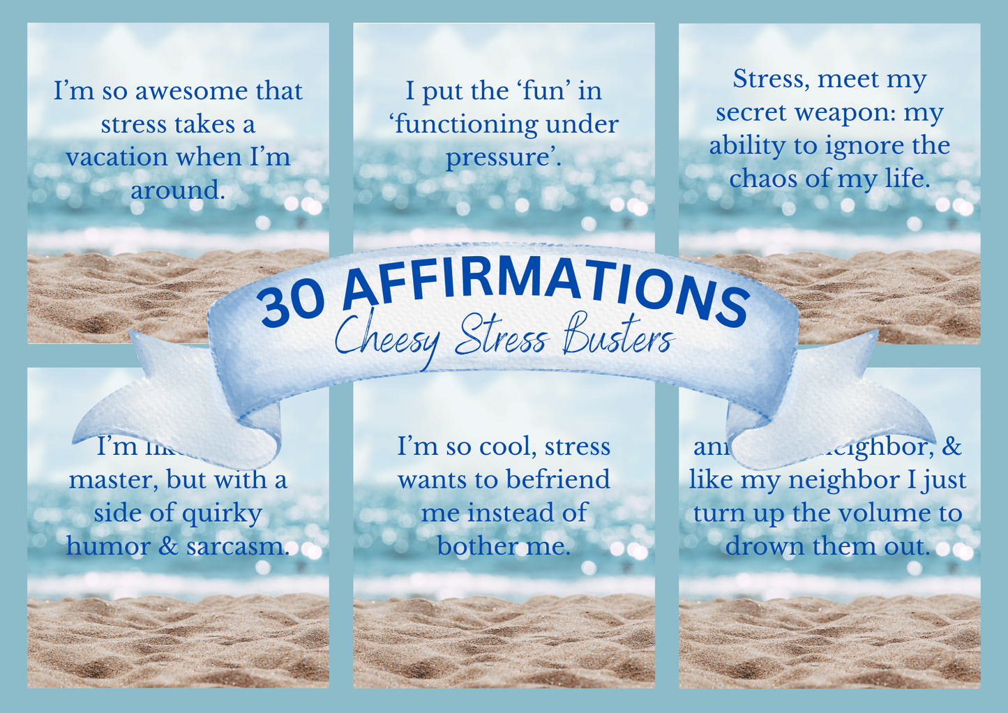 Printable Affirmation Card Set - Digital Download PDF - Stress Busters, Cheesy