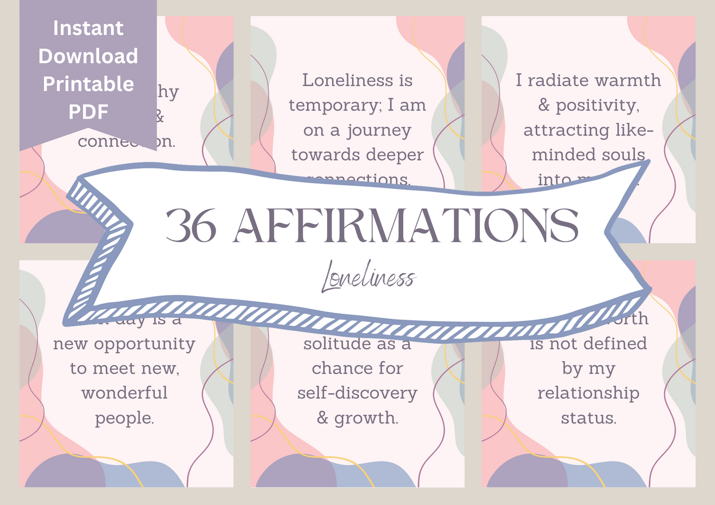 Printable Affirmation Card Set - Digital Download PDF - Loneliness