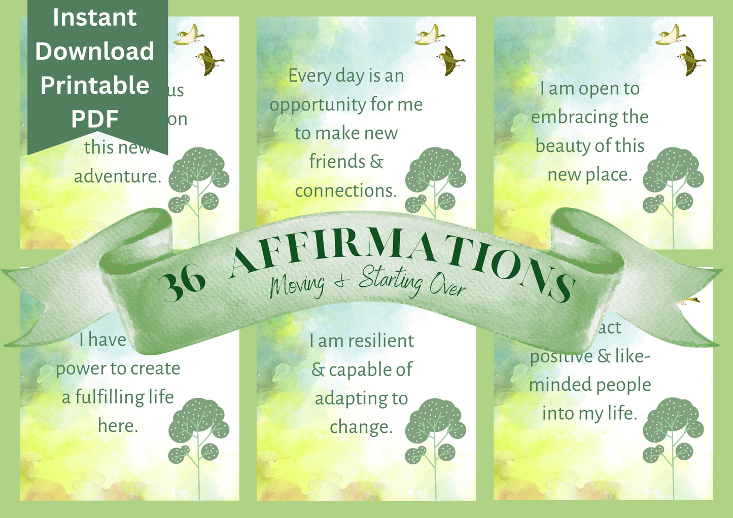 Printable Affirmation Card Set - Digital Download PDF - Moving & Starting Over