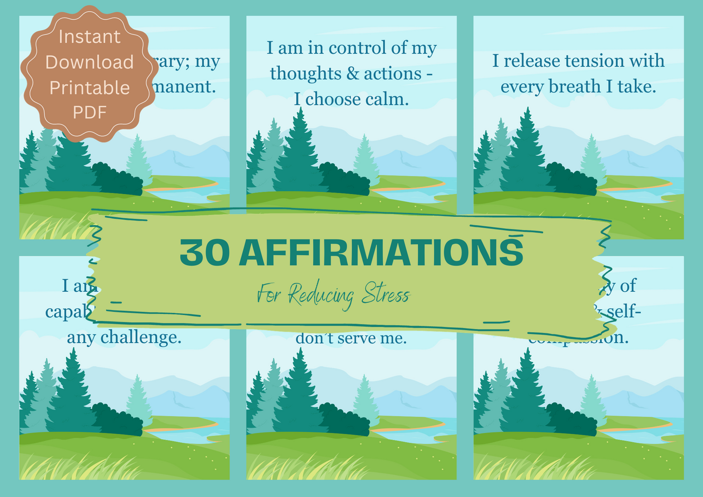 Printable Affirmation Card Set - Digital Download PDF - Reducing Stress