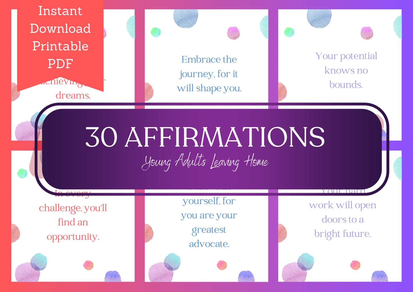 Printable Affirmation Card Set - Digital Download PDF - Young Adults Leaving Home