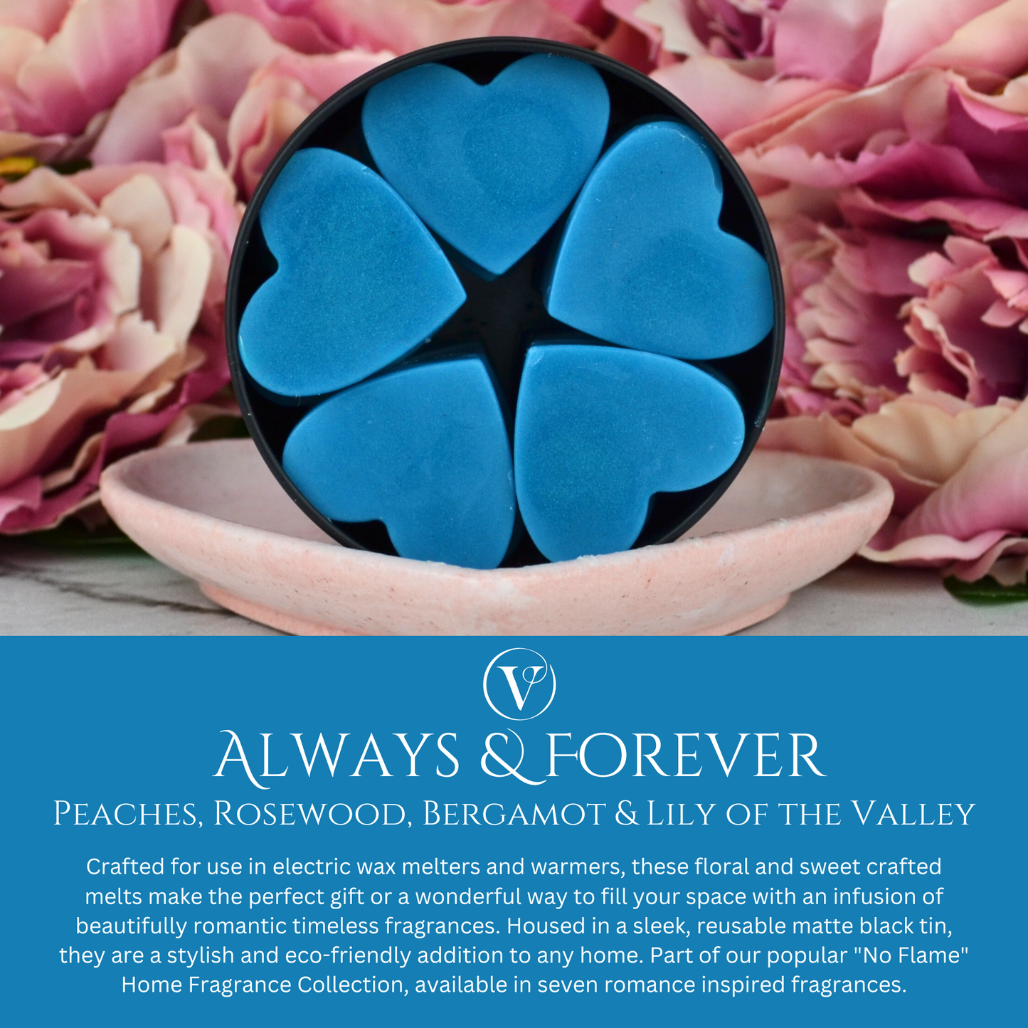 Always & Forever: Peaches, Rosewood, Bergamot & Lily of the Valley - Eco Soy Wax Melt Tin