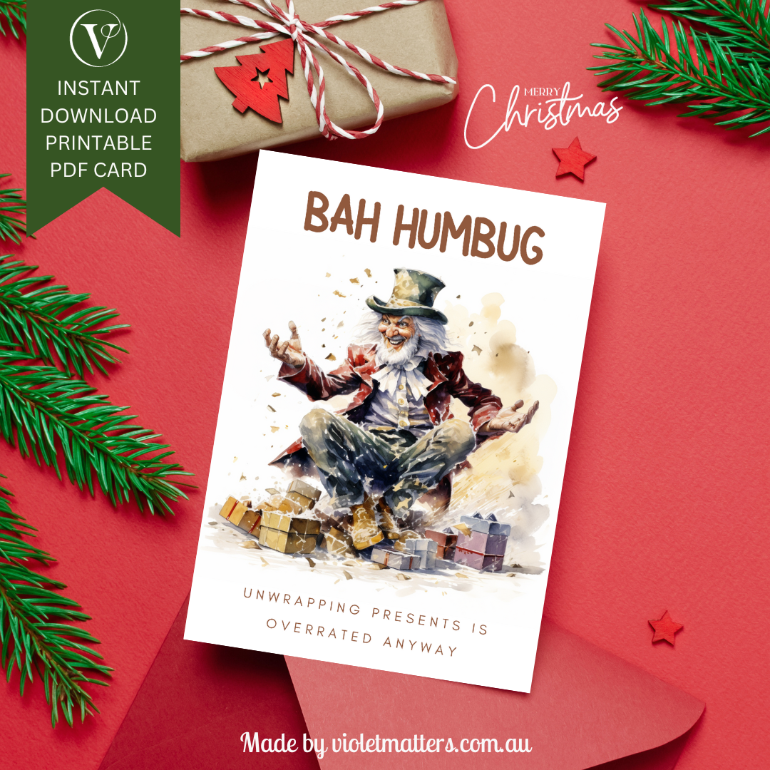 Digital Printable Bah Humbug Christmas A5 Card