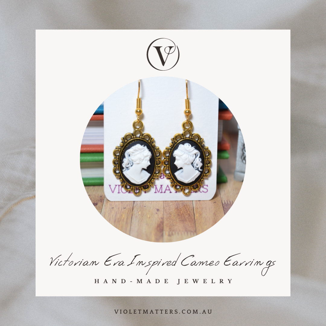 Antique Style Victorian Era Inspired Cameo Earrings - Portrait of a Lady