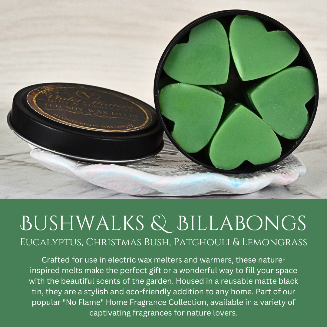 Bushwalks & Billabongs: Eucalyptus, Christmas Bush, Patchouli & Lemongrass - Eco Soy Wax Melt Tin