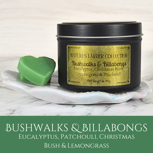 Bushwalks & Billabongs: Eucalyptus, Christmas Bush, Patchouli & Lemongrass - Eco Soy Wax Melt Tin