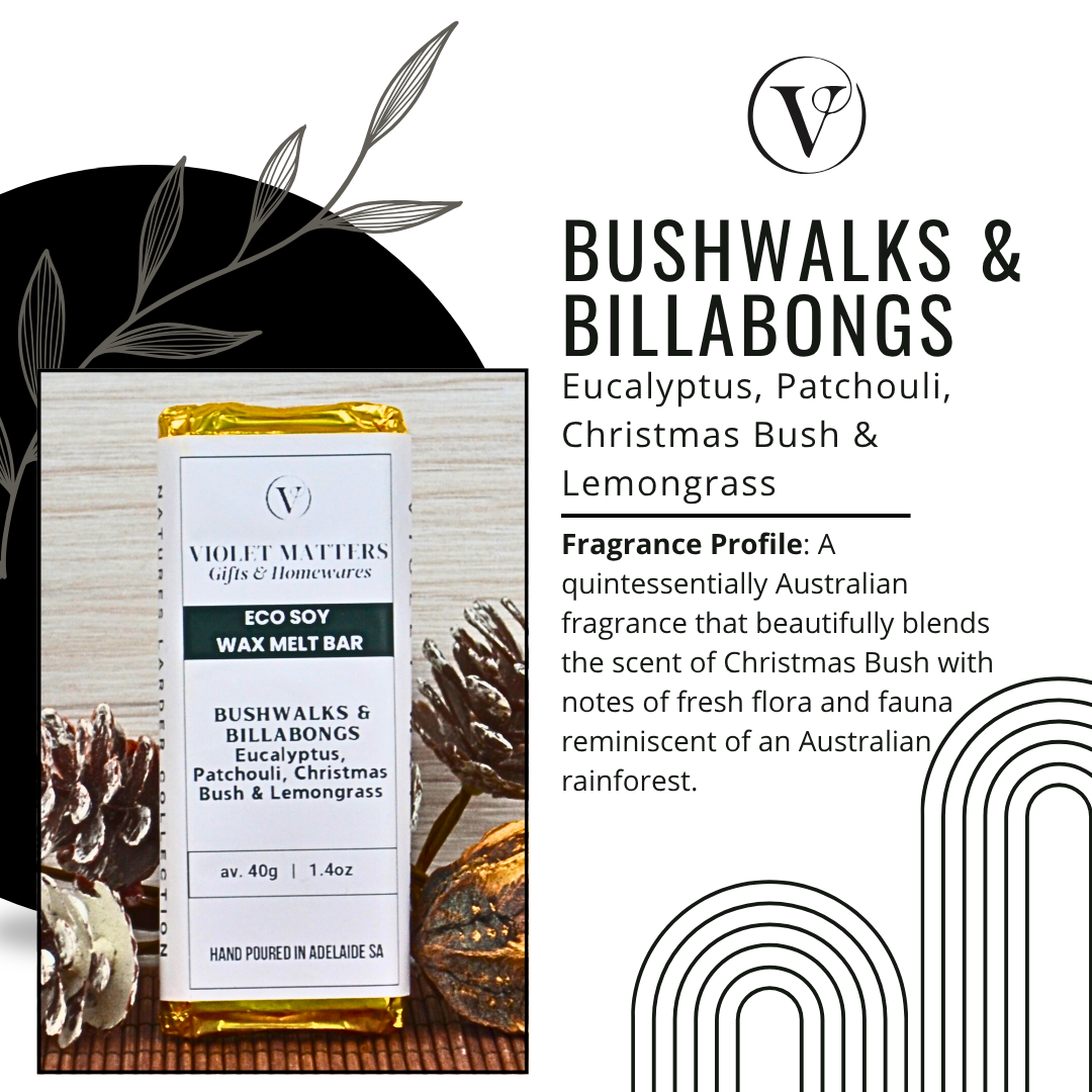 Bushwalks & Billabongs: Eucalyptus, Christmas Bush, Patchouli & Lemongrass - Eco Soy Wax Melt Bar