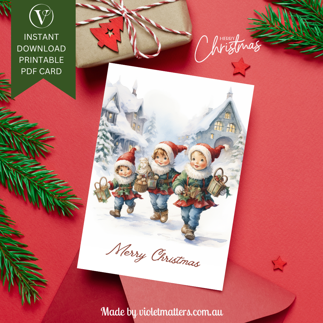 Vintage Style Merry Christmas Printable Christmas A5 Card