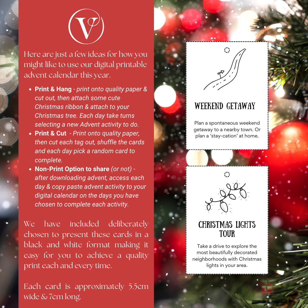 Digital Printable Christmas Advent Activity Cards for Couples